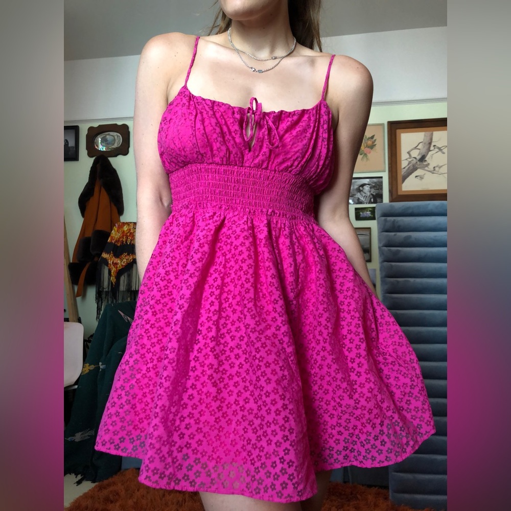 Urban Outfitters Riley Smocked Waist Pink Sundress